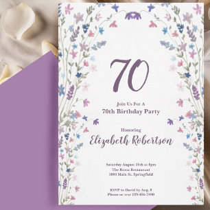 Invitation Fleurs sauvages aquarelle 70e anniversaire femme 