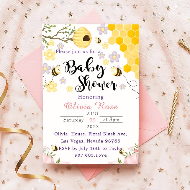 Invitation Fleurs sauvages aquarelle abeilles (Créateur téléchargé)