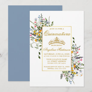 Invitation Fleurs sauvages aquarelle bleu poussiéreux Quincea