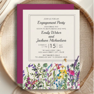 Invitation Fleurs sauvages aquarelle crème violet Engagement