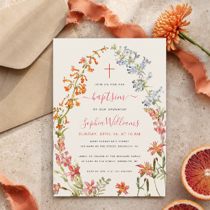 Invitation Fleurs sauvages aquarelle Fille Florale Baptême