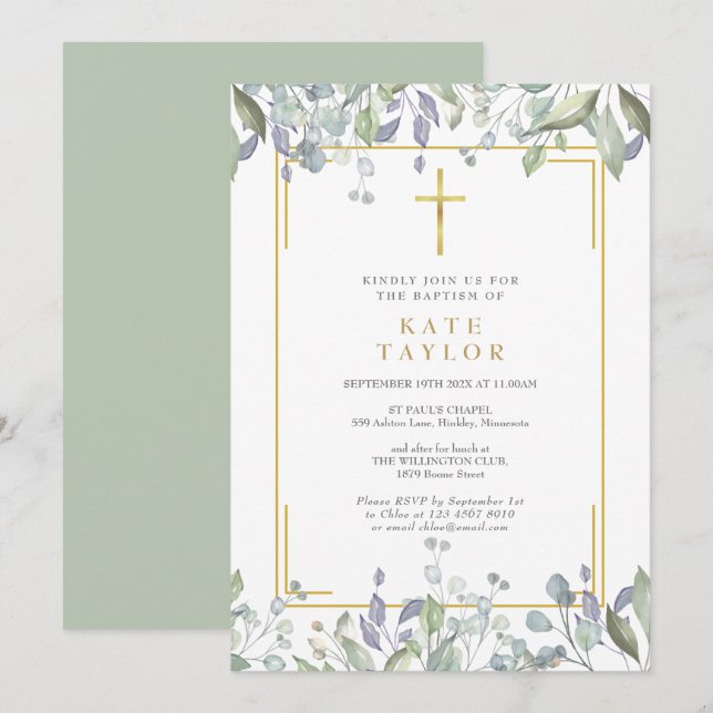 Invitation Fleurs sauvages aquarelle florale baptême (Devant / Derrière)