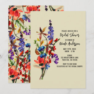 Invitation Fleurs sauvages aquarelle florale beige Baby Showe