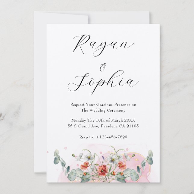 Invitation Fleurs sauvages aquarelle mariage invite (Devant)