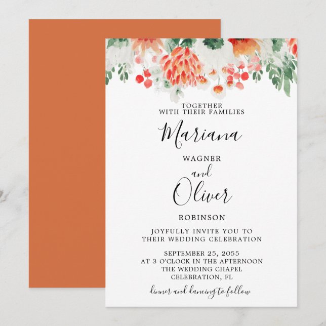 Invitation Fleurs sauvages aquarelle moderne florale (Devant / Derrière)