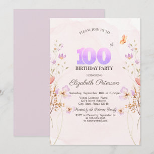 Invitation Fleurs sauvages aquarelle Papillon 100e anniversai