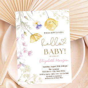 Invitation Fleurs sauvages aquarelle points roses Baby Shower
