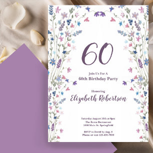 Invitation Fleurs sauvages aquarelle pour les 60 ans d'une fe