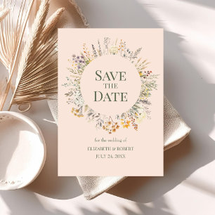 Invitation Fleurs sauvages aquarelle teinte pêche faire part