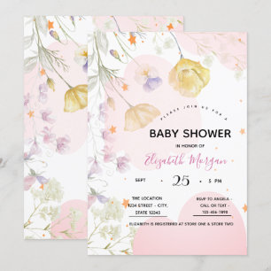 Invitation Fleurs sauvages aquarelles, Étoiles, Nuages