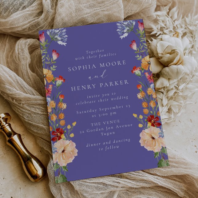 Invitation Fleurs Sauvages Audacieuses Colorées Mariage Viole (Créateur téléchargé)