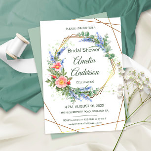 Invitation Fleurs sauvages avec cadre or Fête des mariées rus