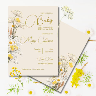 Invitation Fleurs sauvages Baby Shower aquarelle florale 