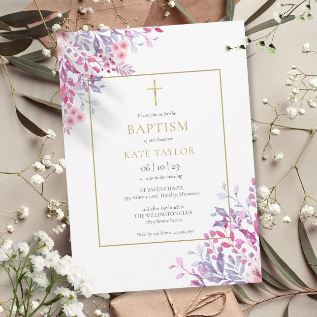 Invitation Fleurs sauvages Baptême Floral (Wildflowers Floral Baptism Christening Invitation)