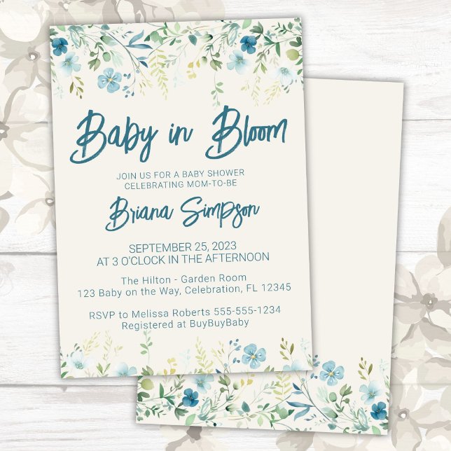 Invitation Fleurs sauvages bébé turquoise bleu beige Shower (Créateur téléchargé)