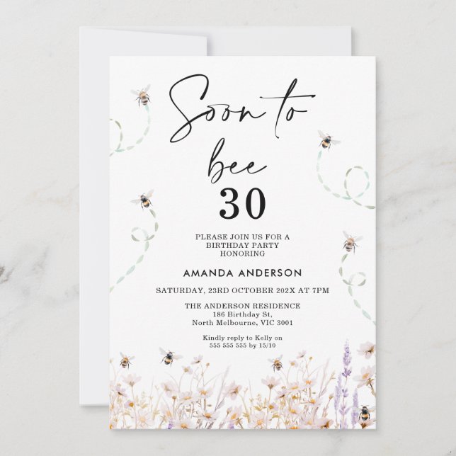 Invitation Fleurs sauvages Bee Bientôt Abee 30 Anniversaire (Devant)