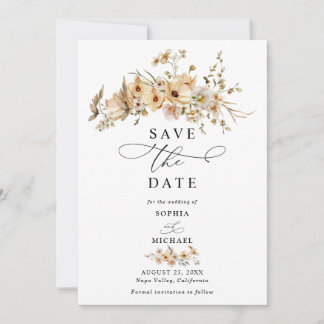 Invitation Fleurs sauvages beige Enregistrez la date