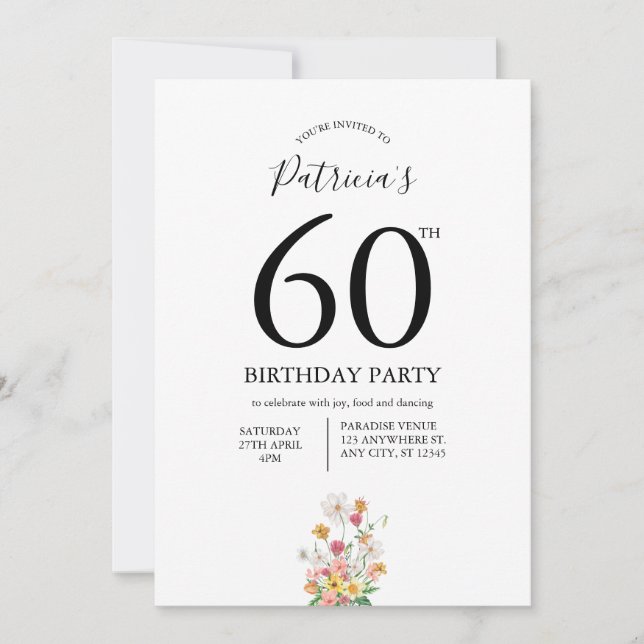 Invitation Fleurs sauvages blanches 60e anniversaire (Devant)