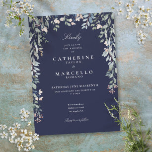 Invitation Fleurs sauvages bleu marine aquarelle mariage flor