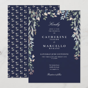Invitation Fleurs Sauvages Bleu Marine Floral Greenery Mariag
