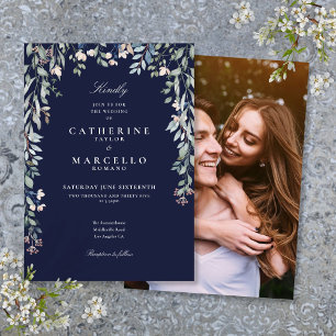 Invitation Fleurs sauvages bleu marine Floral Mariage photo