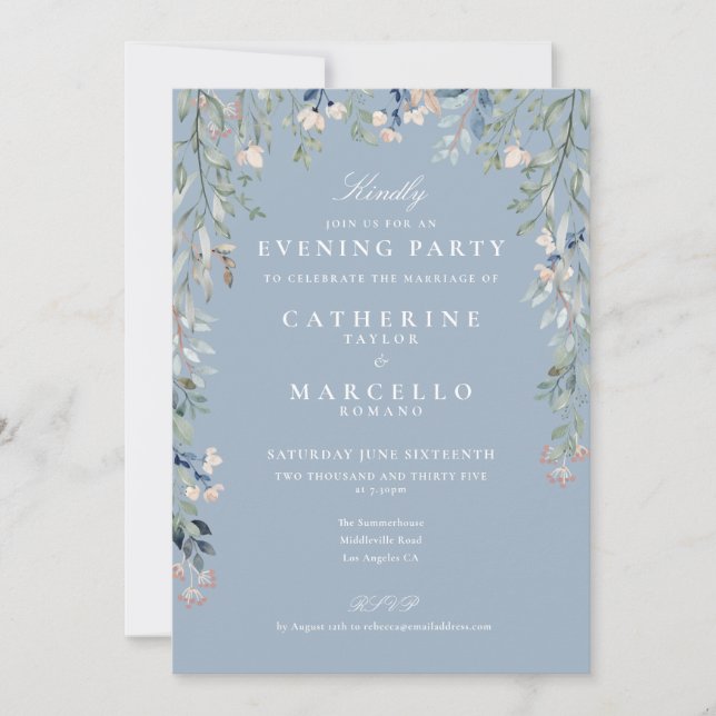 Invitation Fleurs sauvages bleu poussiéreux Soirée de mariage (Devant)