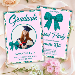 Invitation Fleurs sauvages bleu sarcelle Vichy noeud Photo re
