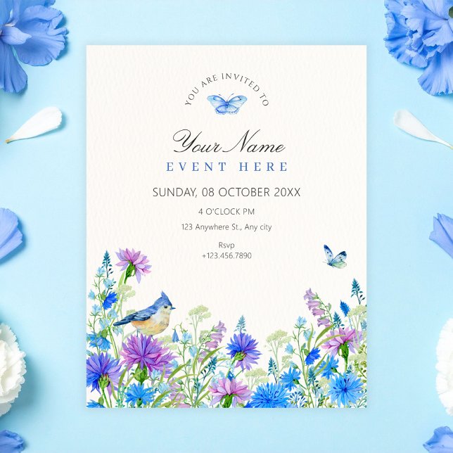 Invitation Fleurs sauvages bleues  (Créateur téléchargé)