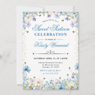 Invitation Fleurs sauvages bleues et blanches Ne m'oubliez pa