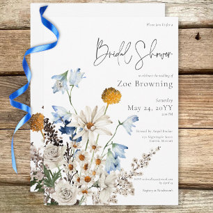 Invitation Fleurs sauvages bleues rustiques et marguerites po