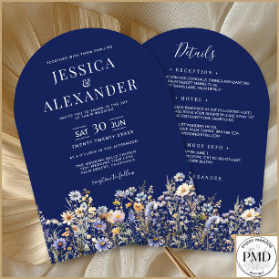 Invitation Fleurs sauvages bleus Dusty tous en un Mariage de