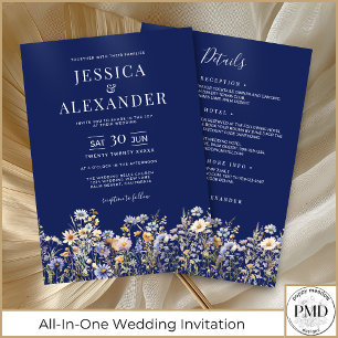 Invitation Fleurs sauvages bleus Dusty tous en un Mariage de