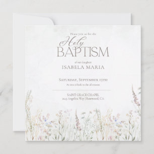 Invitation Fleurs sauvages bohèmes aquarelle baptême sacré