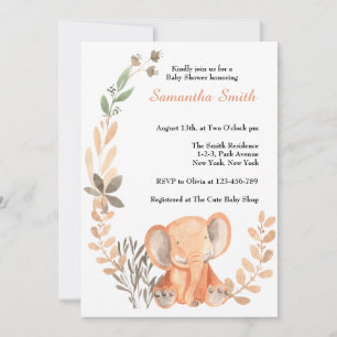 Invitation Fleurs sauvages Boho Baby Elephant Baby shower