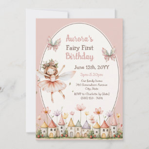 Invitation Fleurs sauvages boho bébé fille Fée Premier annive