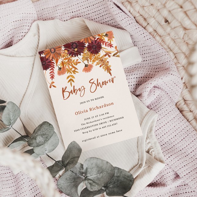 Invitation Fleurs sauvages Boho Blush d'automne | BABY SHOWER (Créateur téléchargé)