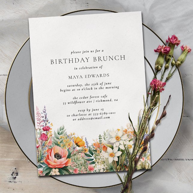 Invitation Fleurs sauvages Boho colorés | Brunch d'anniversai (Créateur téléchargé)