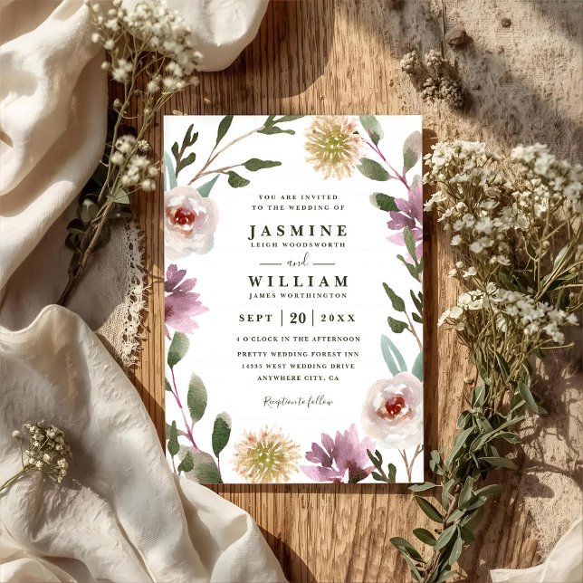 Invitation Fleurs sauvages Boho Élégant Rustique Code QR Mari (Créateur téléchargé)