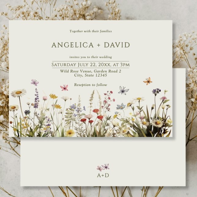 Invitation Fleurs sauvages Boho et Mariage de papillons (Créateur téléchargé)