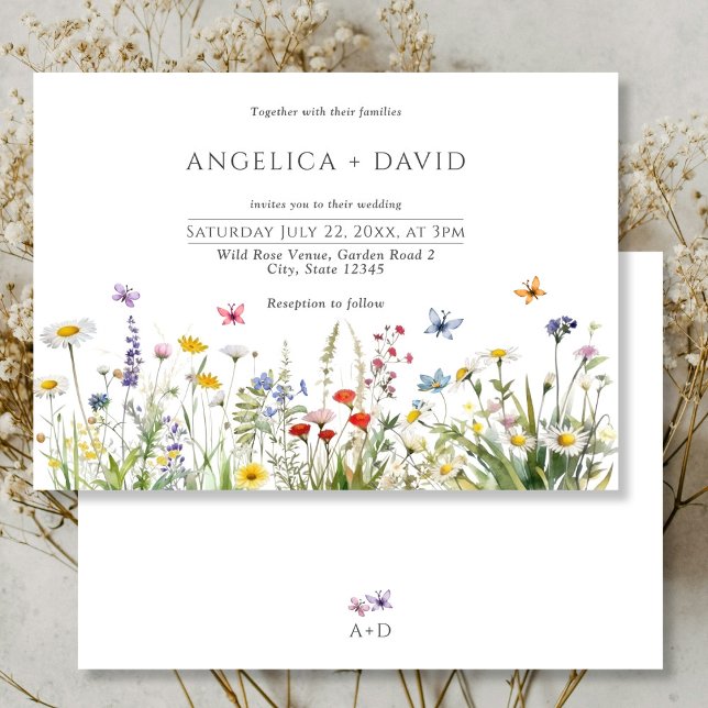 Invitation Fleurs sauvages Boho et Mariage de papillons (Créateur téléchargé)