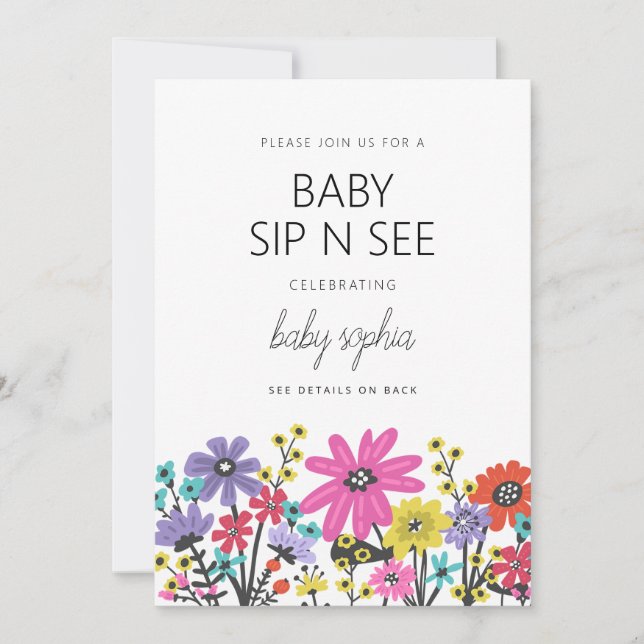Invitation Fleurs sauvages boho modernes bébé sip et voir (Devant)