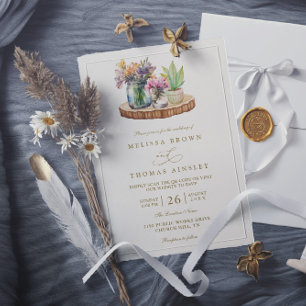 Invitation Fleurs sauvages bois pots Mason Boho code QR maria