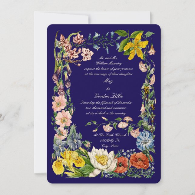 Invitation Fleurs sauvages Bordure d'art botanique multicolor (Devant)
