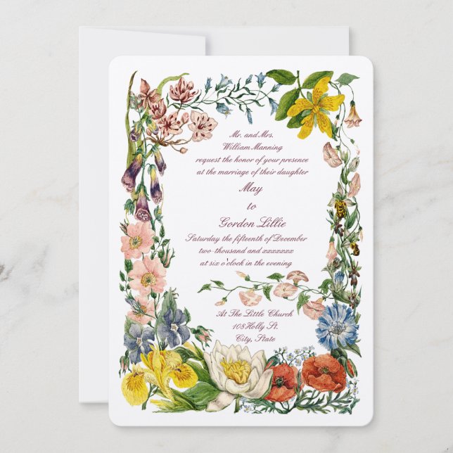 Invitation Fleurs sauvages Bordure d'art botanique multicolor (Devant)