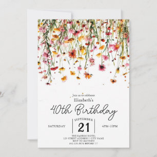 Invitation Fleurs sauvages botaniques chics 40e anniversaire