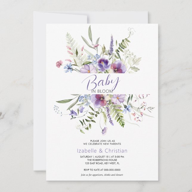 Invitation Fleurs sauvages botaniques rustiques Baby Bloom (Devant)