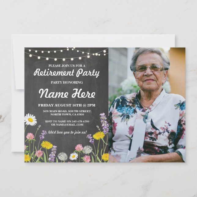 Invitation Fleurs sauvages Chalk Retraite Photo Florale Retra (Devant)
