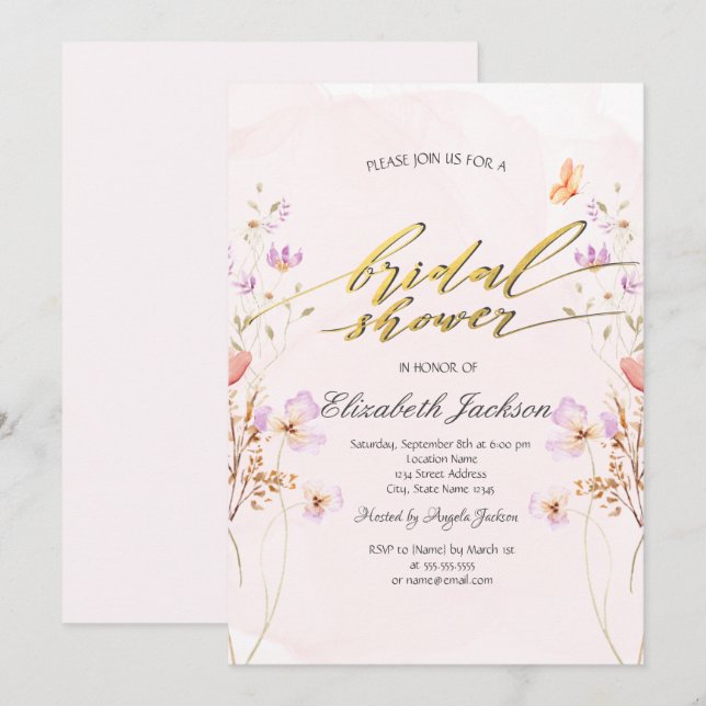 Invitation Fleurs sauvages chic Papillons Enterrement de vie  (Devant / Derrière)