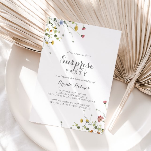 Invitation Fleurs sauvages colorées Dainty Fête Surprise (Créateur téléchargé)