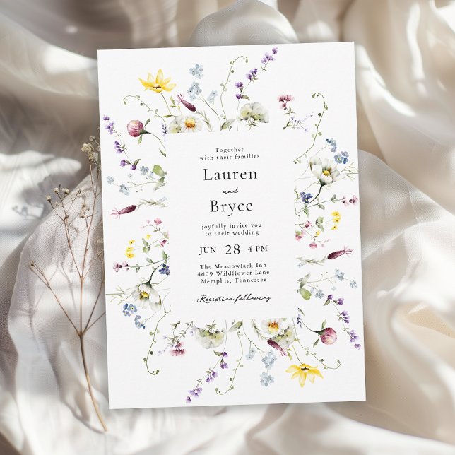 Invitation Fleurs sauvages colorées Romantique Mariage botani (Available in both printed and instant download digital formats.)
